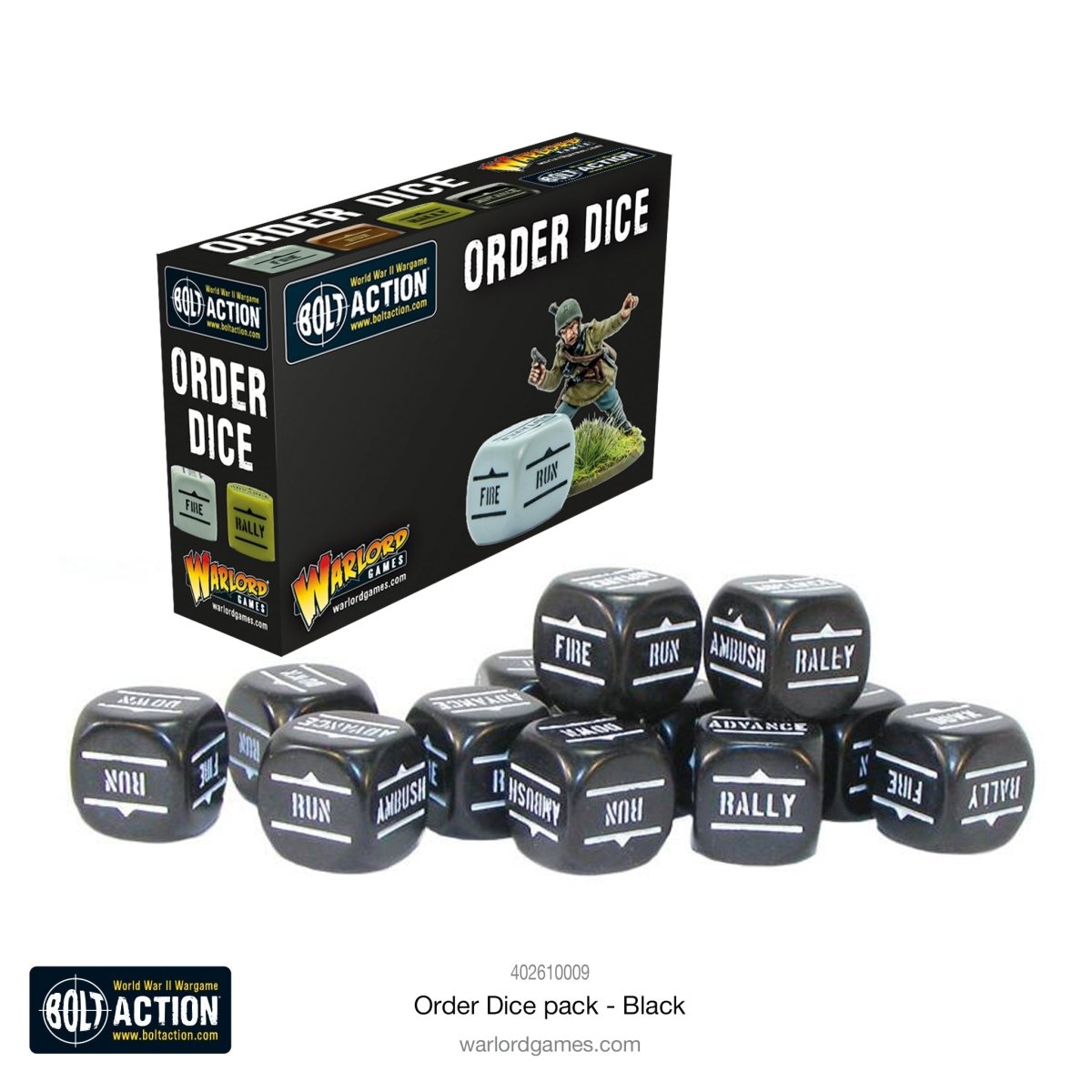 Bolt Action: Orders Dice Pack - Black - Fog of Wargames - 5.06E+12