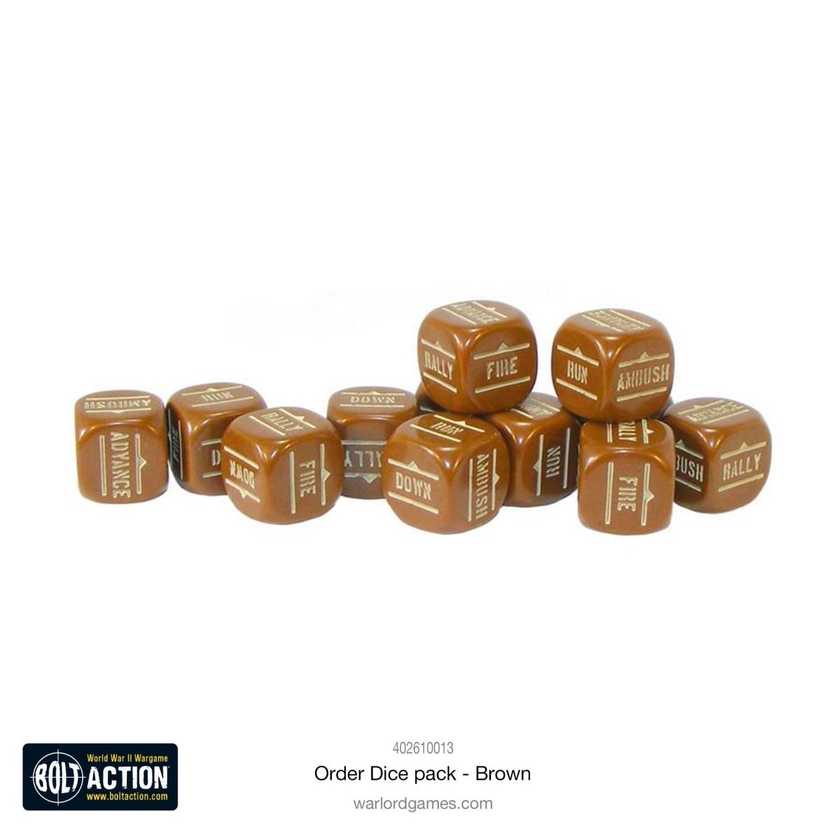 Bolt Action: Orders Dice Pack - Brown - Fog of Wargames - 5.06E+12