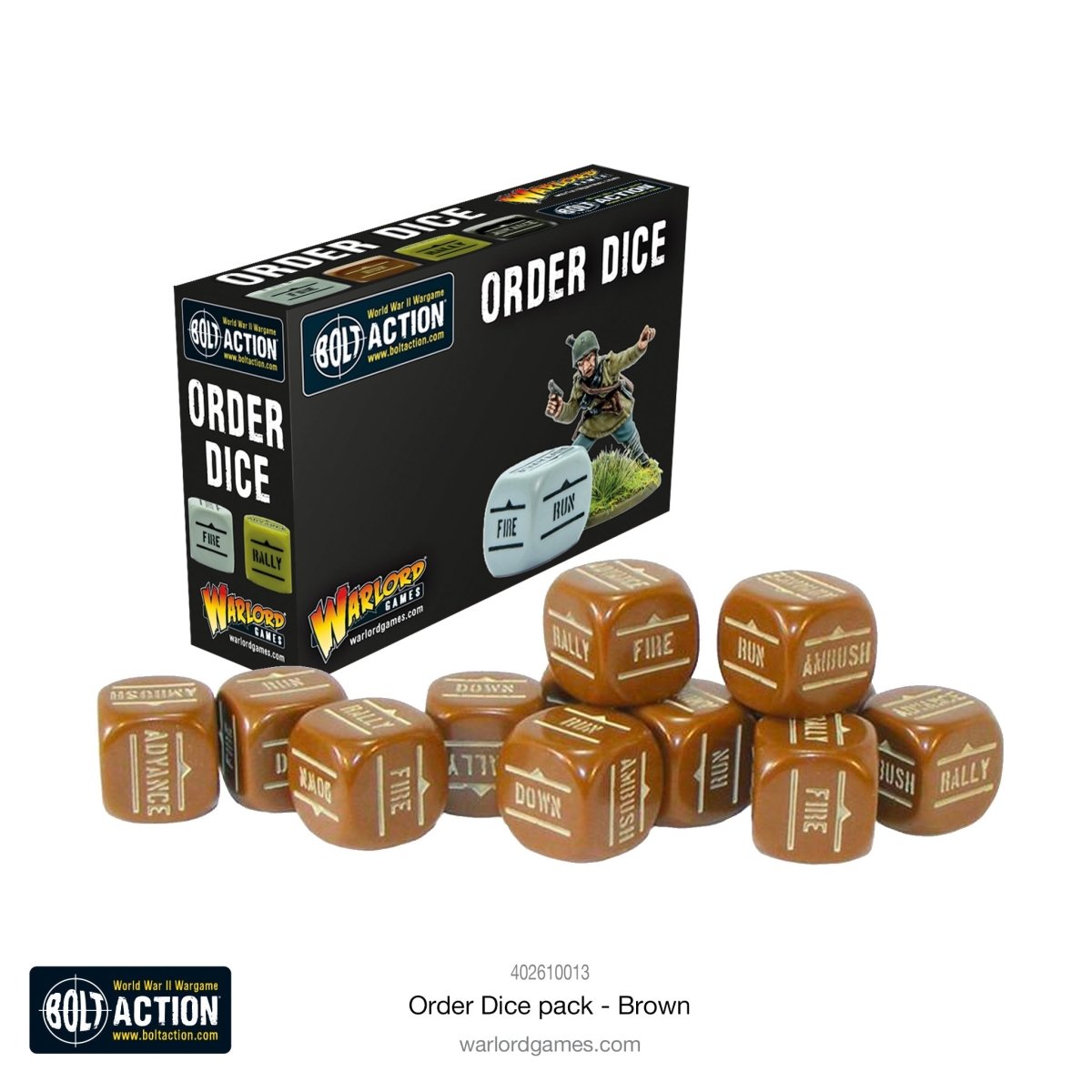 Bolt Action: Orders Dice Pack - Brown - Fog of Wargames - 5.06E+12
