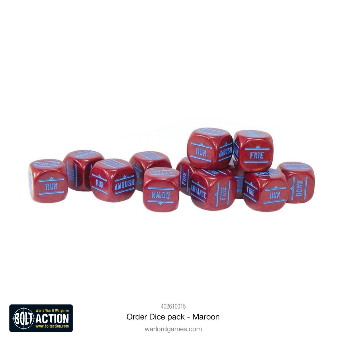 Bolt Action: Orders Dice Pack - Maroon - Fog of Wargames - 5.06E+12