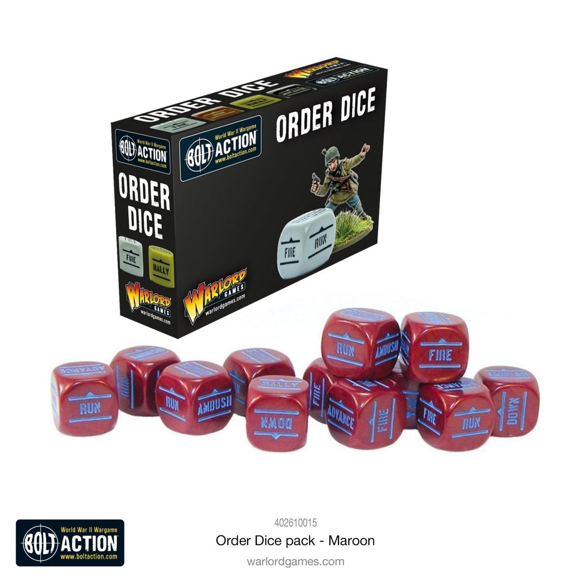 Bolt Action: Orders Dice Pack - Maroon - Fog of Wargames - 5.06E+12