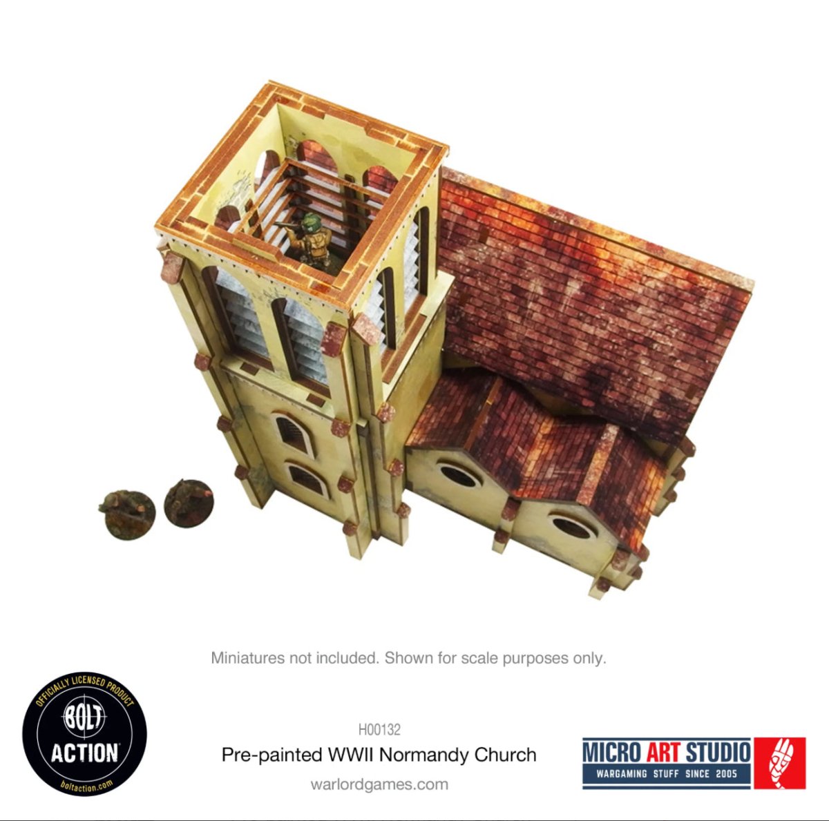Bolt Action: Pre - painted WW2 Normandy Church - Fog of Wargames -