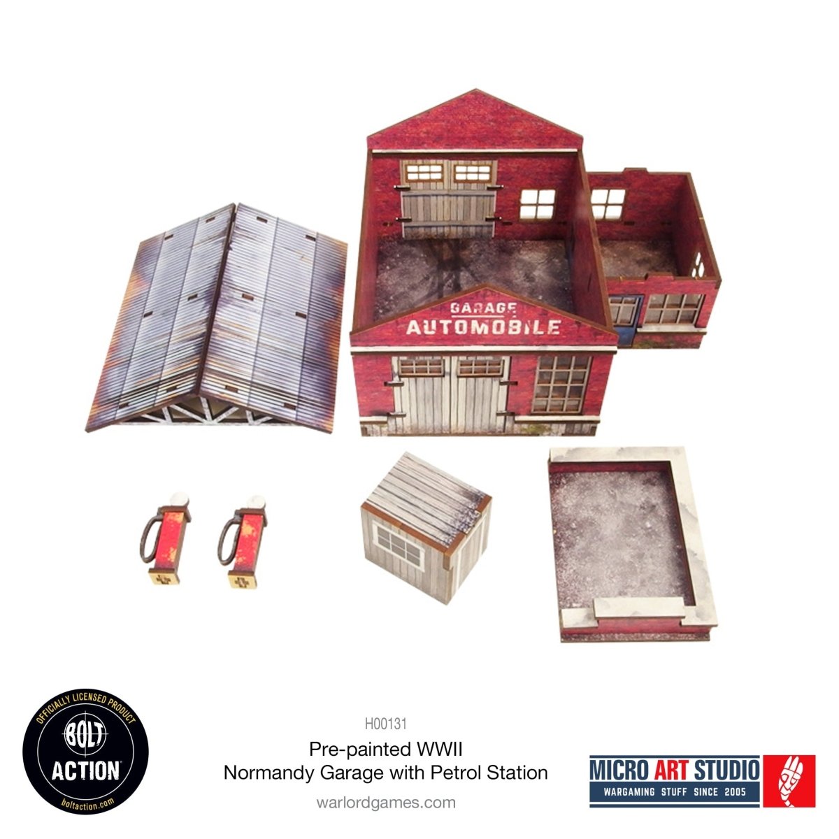 Bolt Action: Pre - painted WW2 Normandy Garage with Petrol Station - Fog of Wargames -