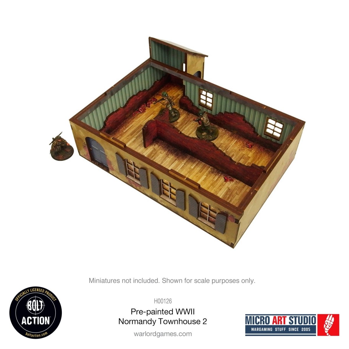 Bolt Action: Pre - painted WW2 Normandy Townhouse 2 - Fog of Wargames -