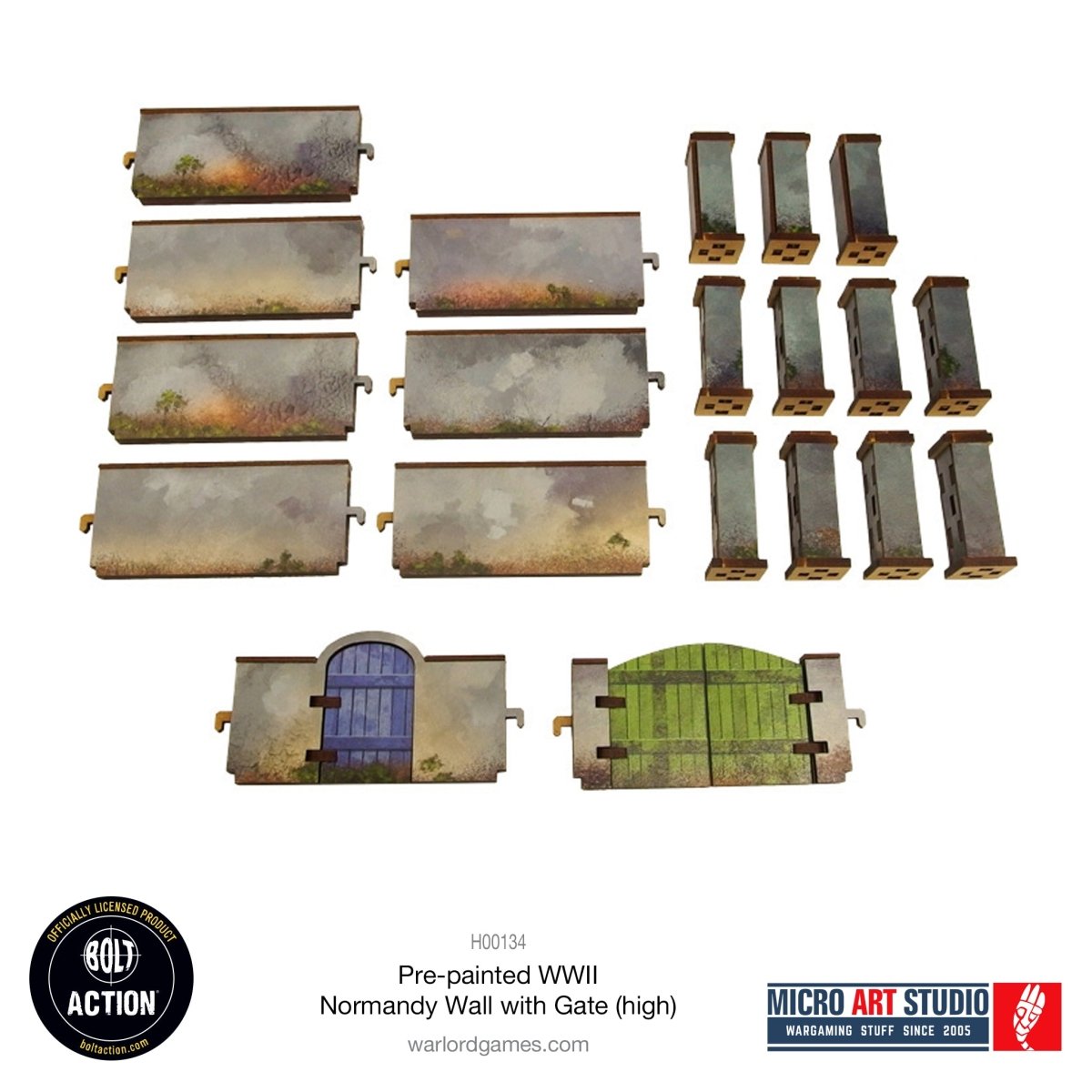 Bolt Action: Pre - painted WW2 Normandy Walls with Gate (high) - Fog of Wargames -