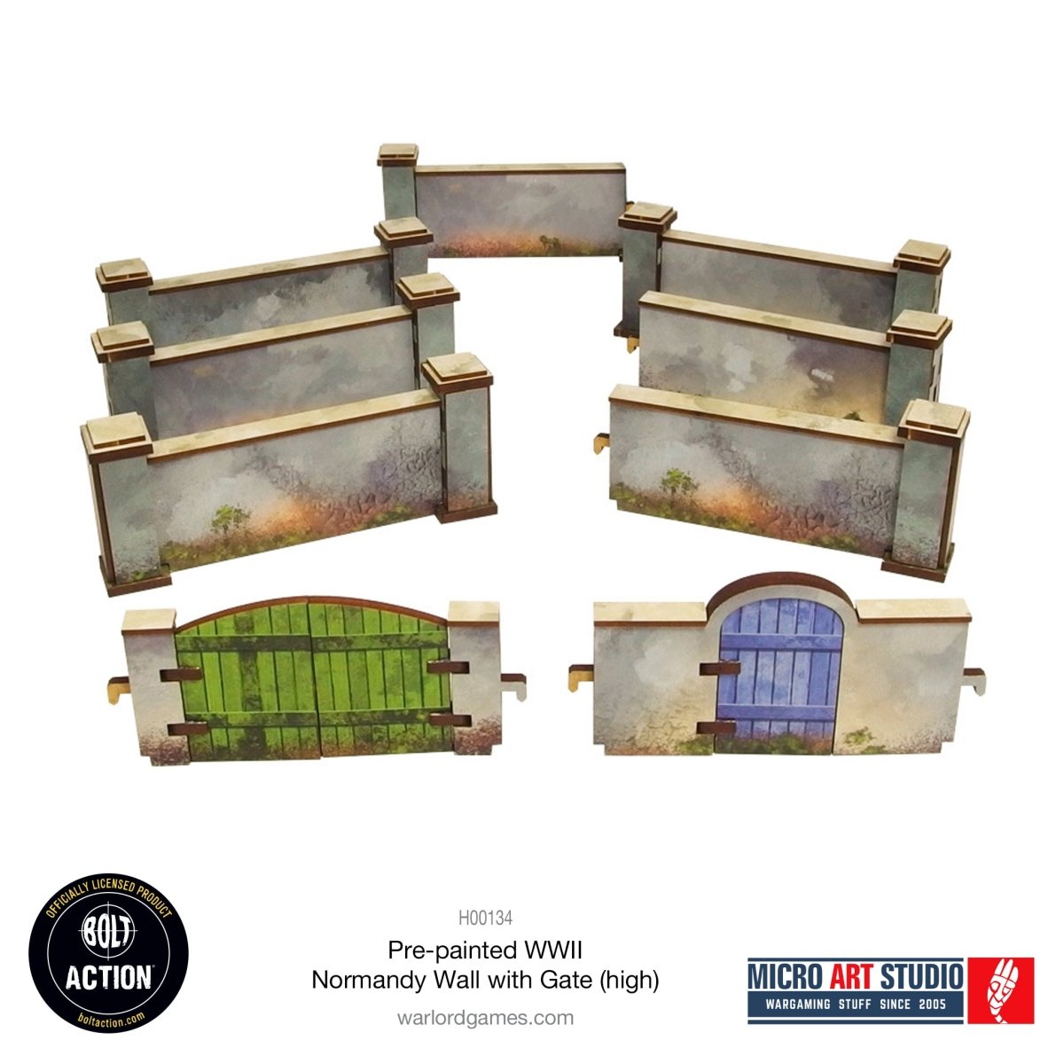 Bolt Action: Pre - painted WW2 Normandy Walls with Gate (high) - Fog of Wargames -