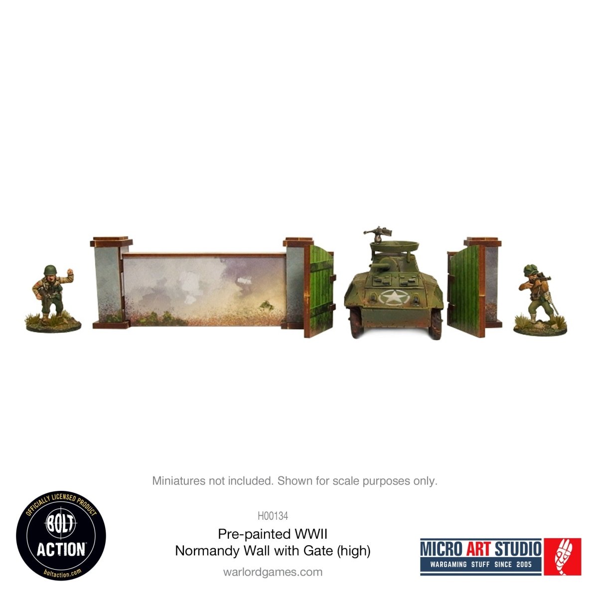 Bolt Action: Pre - painted WW2 Normandy Walls with Gate (high) - Fog of Wargames -