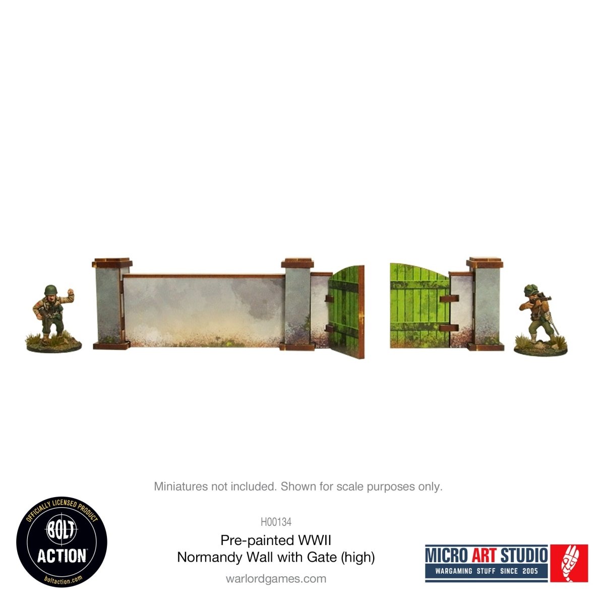 Bolt Action: Pre - painted WW2 Normandy Walls with Gate (high) - Fog of Wargames -