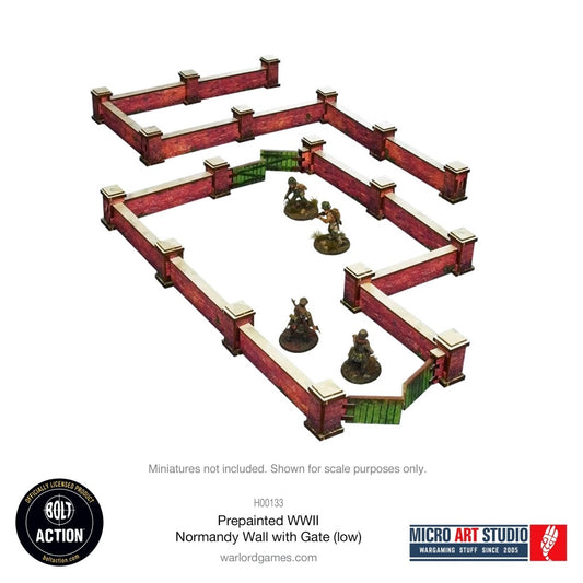Bolt Action: Pre - painted WW2 Normandy Walls with Gate (low) - Fog of Wargames -