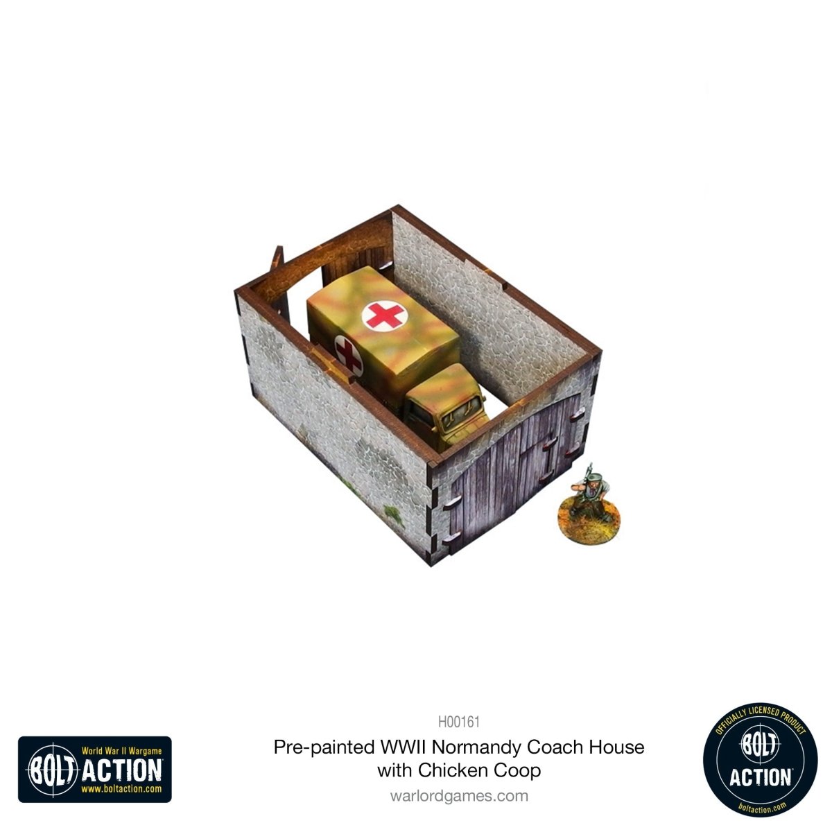 Bolt Action: Pre - painted WWII Normandy Coach House with Chicken Coop - Fog of Wargames -
