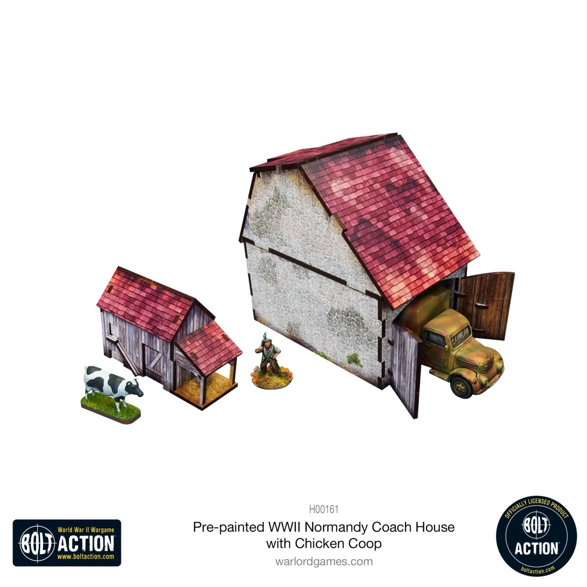 Bolt Action: Pre - painted WWII Normandy Coach House with Chicken Coop - Fog of Wargames -