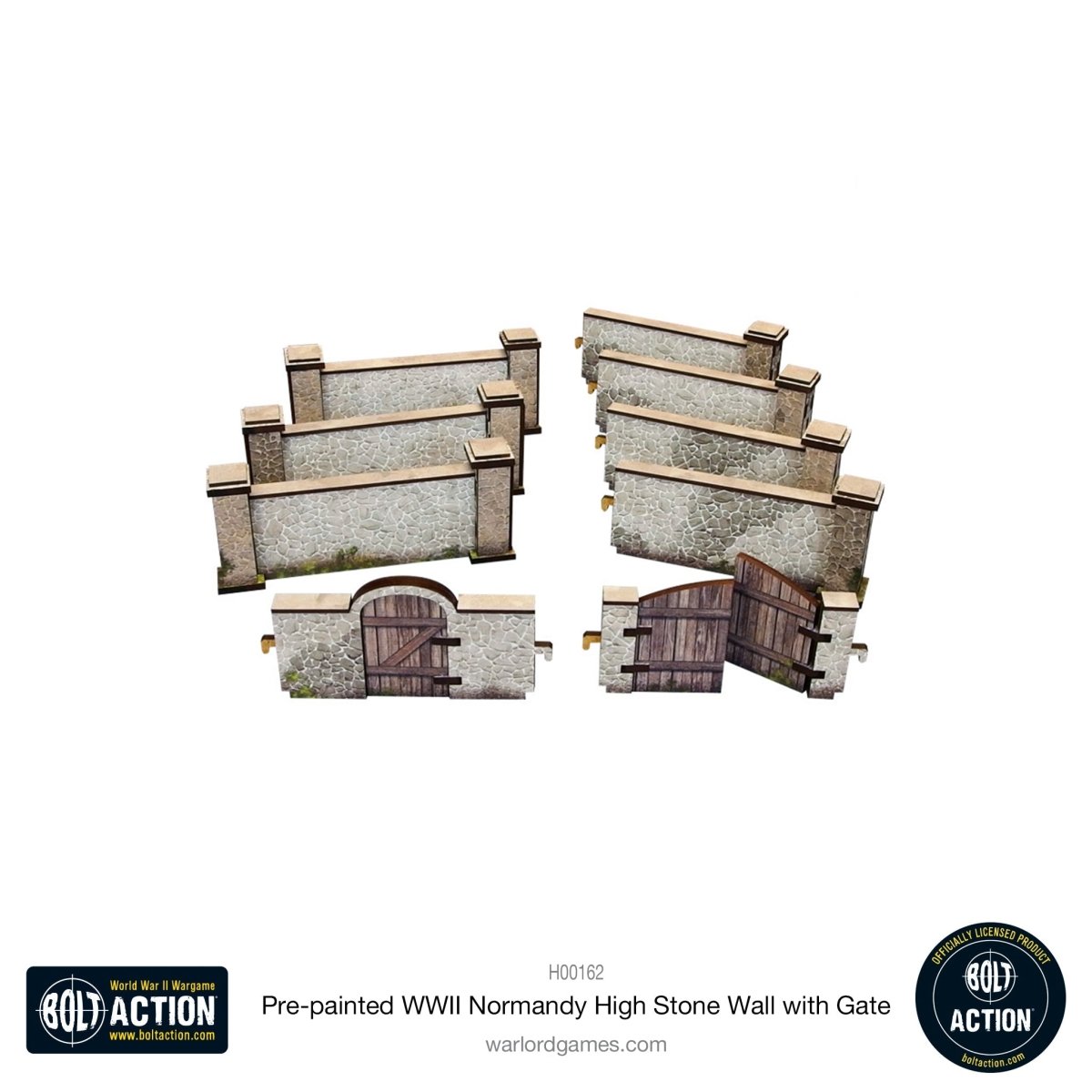 Bolt Action: Pre - painted WWII Normandy High Stone Wall with Gate - Fog of Wargames -