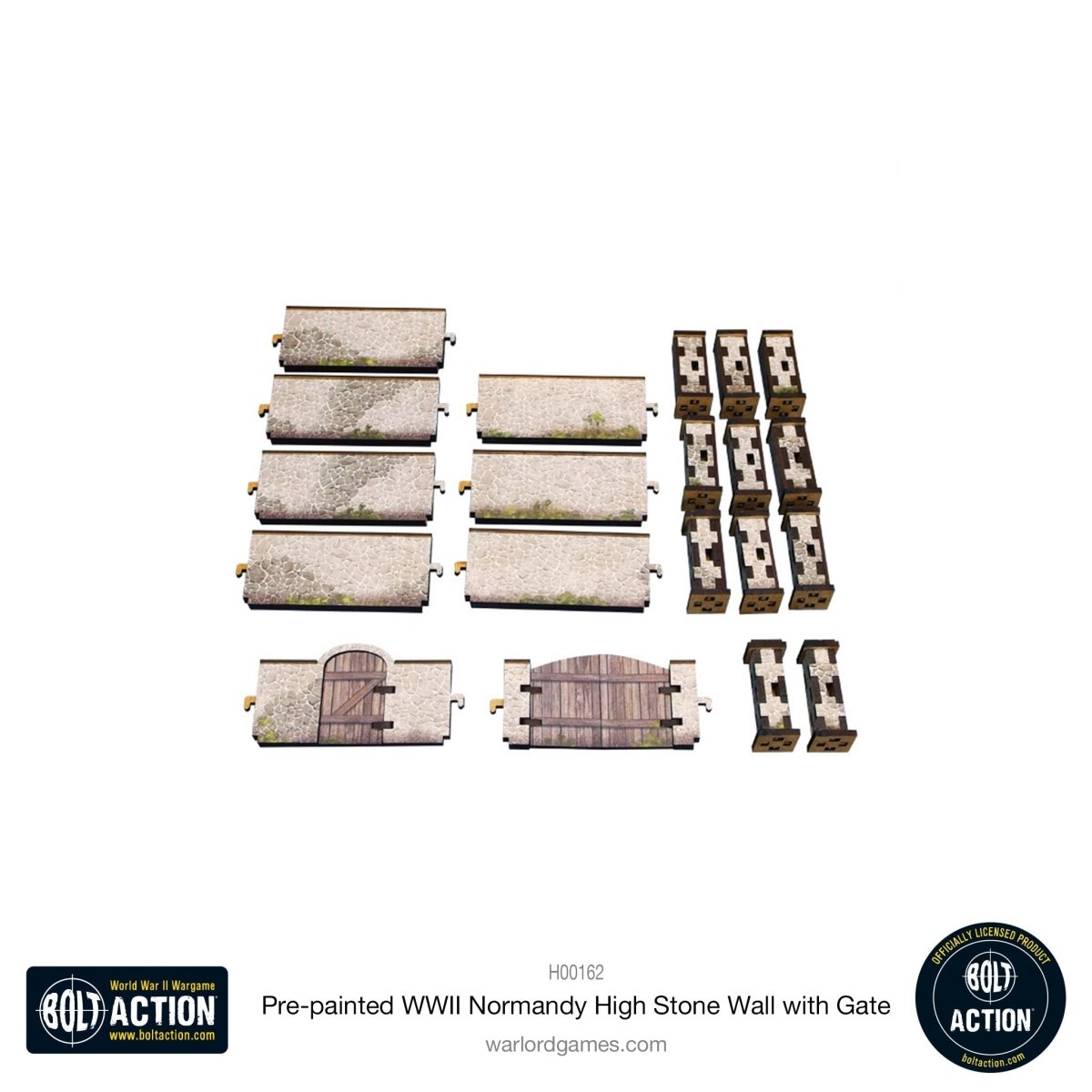 Bolt Action: Pre - painted WWII Normandy High Stone Wall with Gate - Fog of Wargames -
