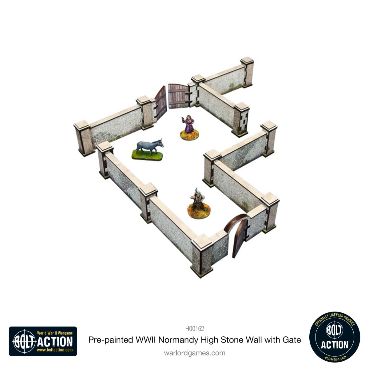 Bolt Action: Pre - painted WWII Normandy High Stone Wall with Gate - Fog of Wargames -