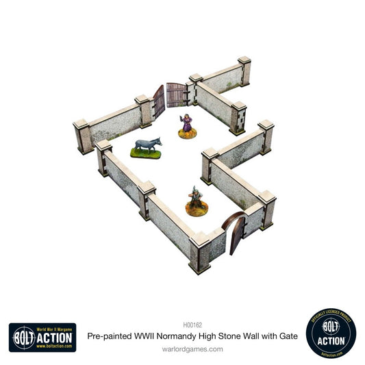 Bolt Action: Pre - painted WWII Normandy High Stone Wall with Gate - Fog of Wargames -