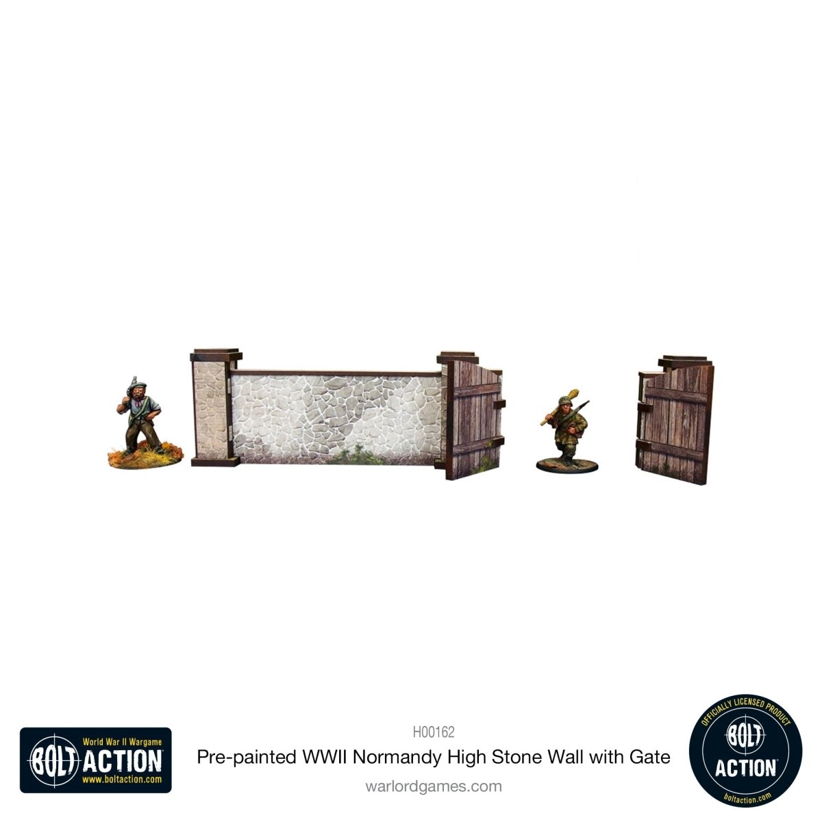 Bolt Action: Pre - painted WWII Normandy High Stone Wall with Gate - Fog of Wargames -
