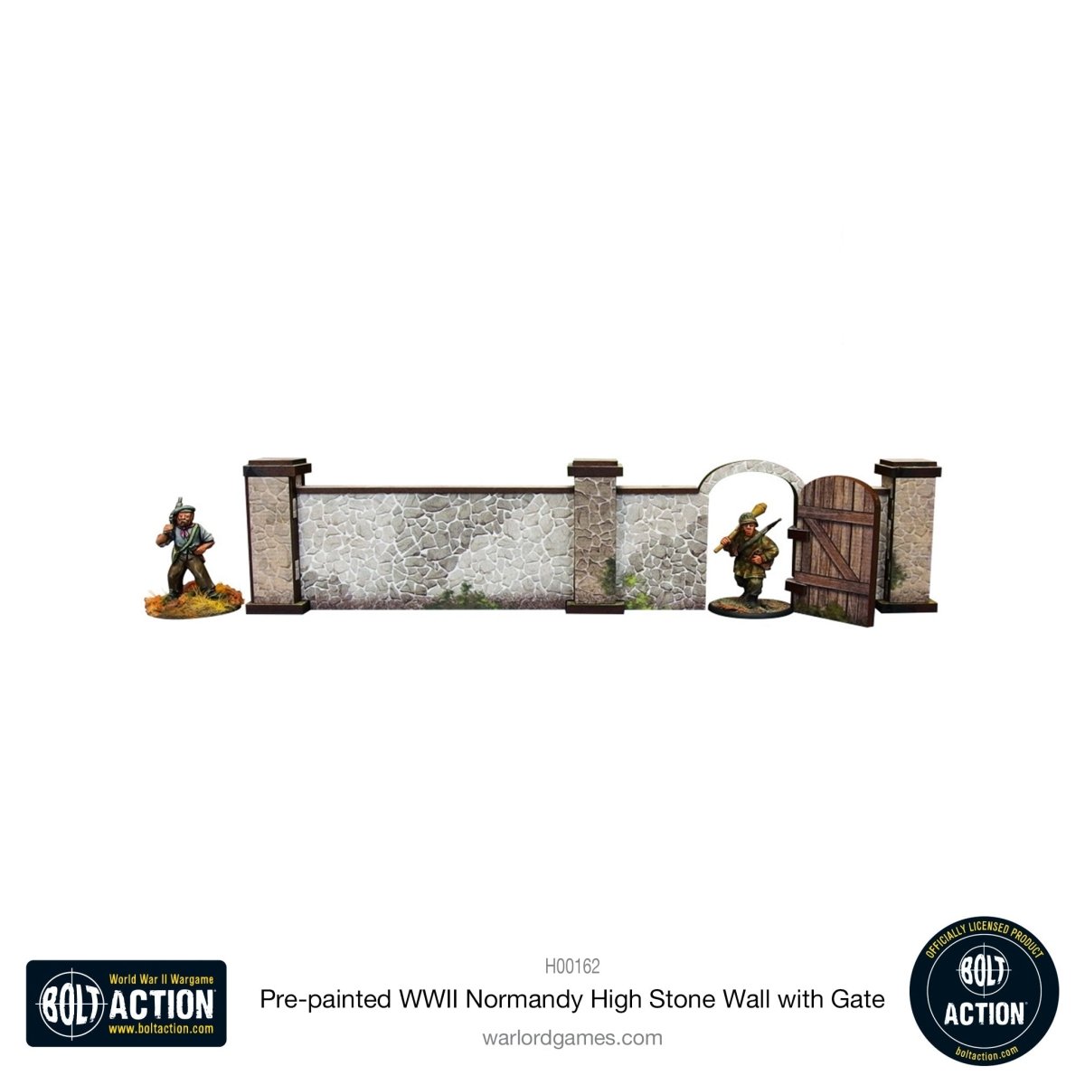 Bolt Action: Pre - painted WWII Normandy High Stone Wall with Gate - Fog of Wargames -