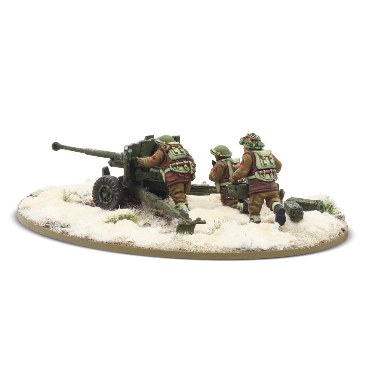 6 pdr anti - tank gun with British infantry (winter) crew - Fog of Wargames - 