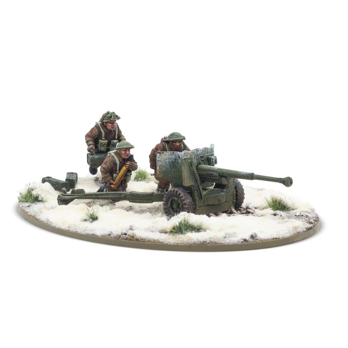 6 pdr anti - tank gun with British infantry (winter) crew - Fog of Wargames - 