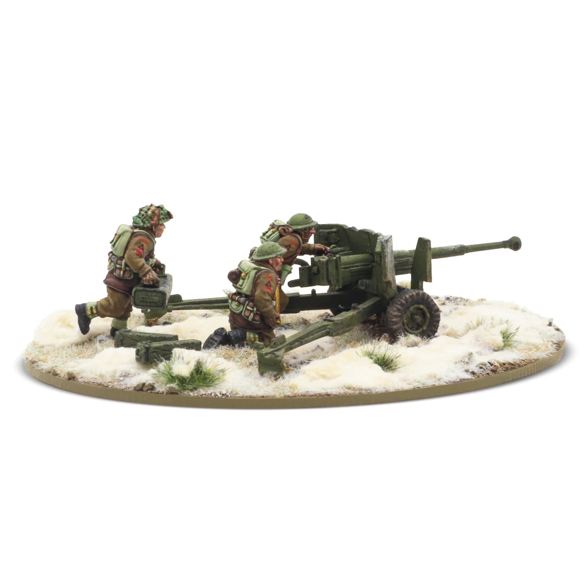 6 pdr anti - tank gun with British infantry (winter) crew - Fog of Wargames - 